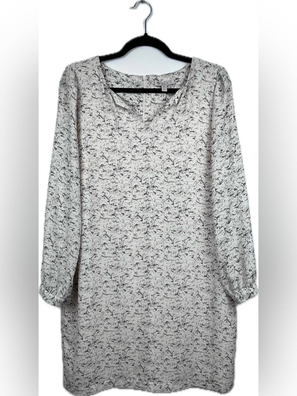 Lila Rose Shift Dress Cream Black Abstract Print Long Sleeve Size 8